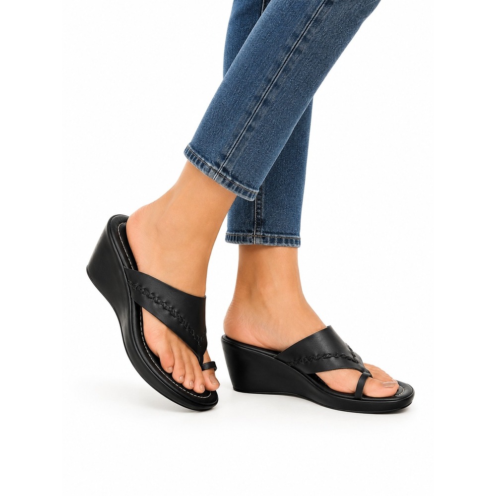 Montego Bay Club Vintage Y2K Black Leather Platform Sandals Women's Size 9.5